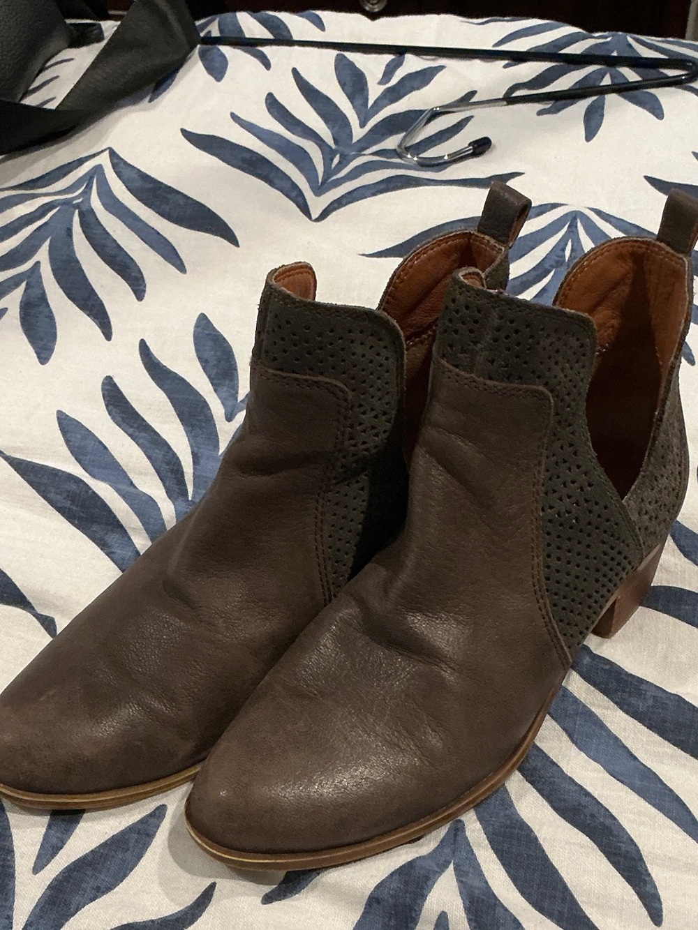 Lucky Brand Dark Brown Perforated Leather Belgon Ankle Booties
